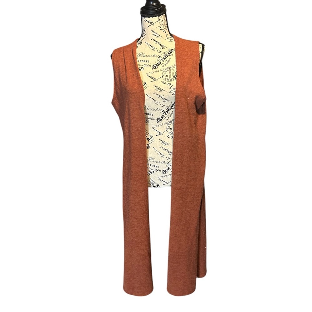 Lularoe Joy Long Line Vest in Burnt Orange